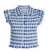 Sandro Paris Gingham Smocked Top In Blue