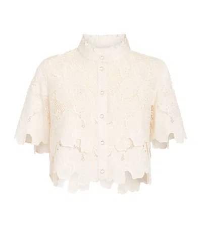 Sandro Paris Guipure Lace Cropped Shirt In Neutral