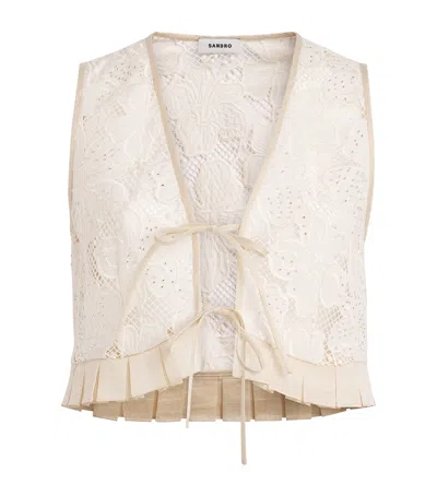 Sandro Paris Guipure Lace Embellished Crop Top In Neutral