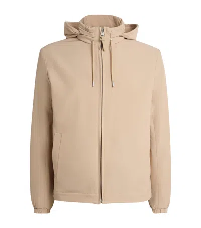 Sandro Paris Hooded Quilted Zip-up Jacket In Beige