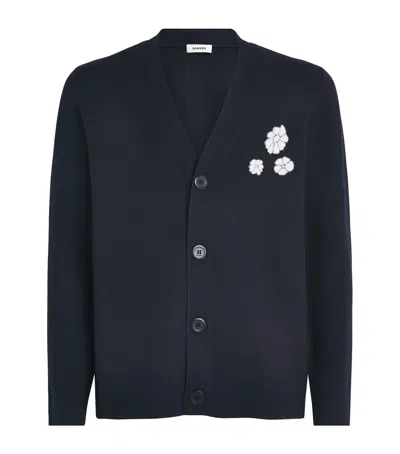 Sandro Paris Jacquard Flower Cardigan In Blue