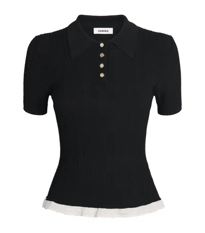 Sandro Paris Knit Slim Polo Shirt In Black