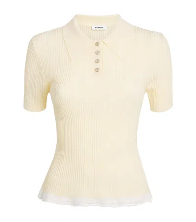 Sandro Paris Knit Slim Polo Shirt In Neutral