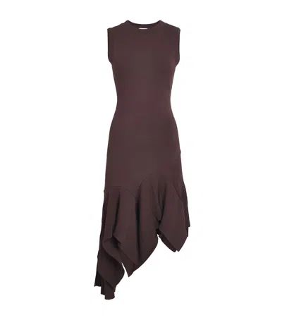 Sandro Paris Knitted Asymmetric Mini Dress In Brown