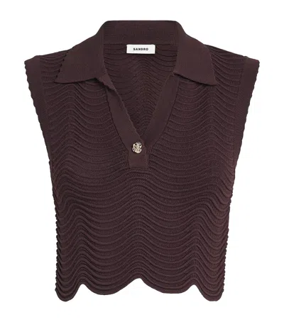 Sandro Paris Knitted Crop Top In Brown