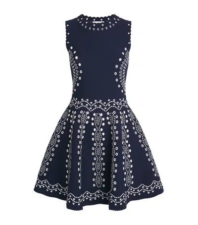 Sandro Paris Knitted Embroidered Mini Dress In Blue