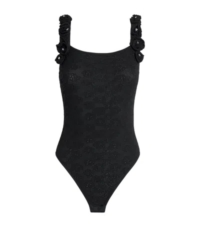 Sandro Paris Knitted Floral Bodysuit In Black