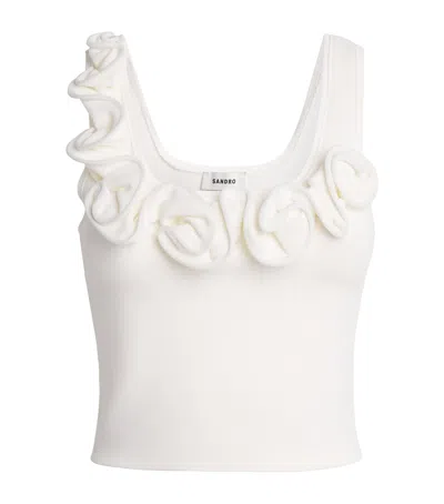 Sandro Paris Knitted Floral Tank Top In White