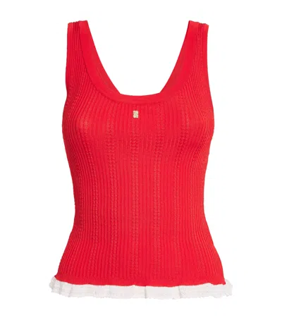 Sandro Paris Knitted Lace-trim Tank Top In Red