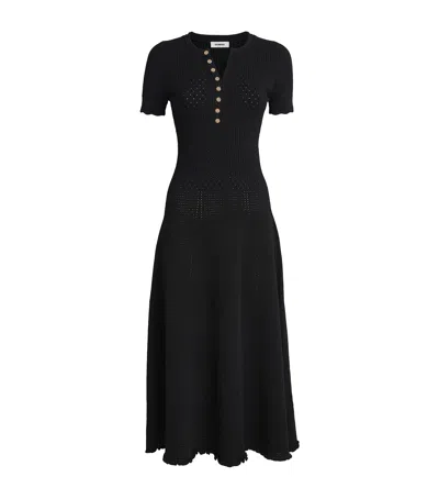 Sandro Paris Knitted Midi Dress In Black