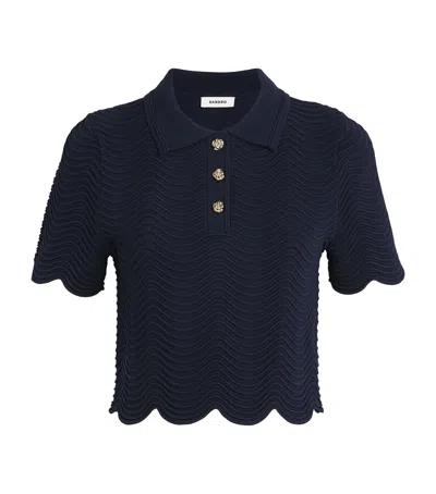 Sandro Paris Knitted Polo Crop Top In Blue