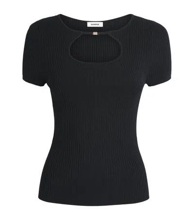 Sandro Womens Black Openwork Short-sleeve Knitted Jumper
