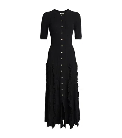 Sandro Paris Knitted Ruffled Maxi Dress In Black