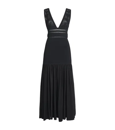 Sandro Paris Knitted V-neck Maxi Dress In Black