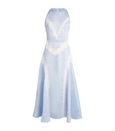 Sandro Paris Lace-panel Midi Dress In Blue