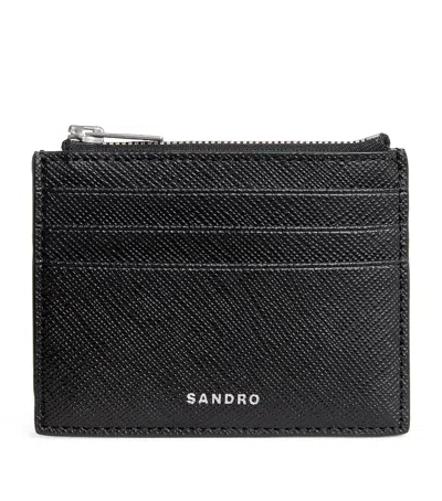 Sandro Paris Leather Card Holder In Black