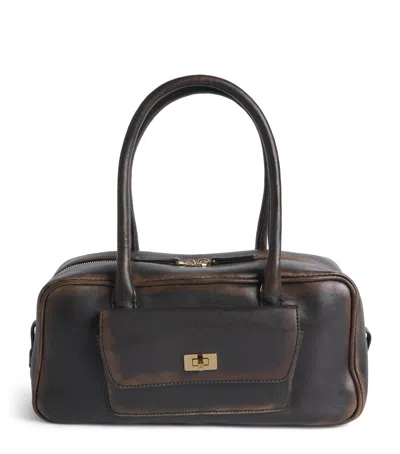 Sandro Paris Leather Ezmehralda Top-handle Bag In Brown