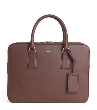 Sandro Paris Leather Slim Briefcase In Red