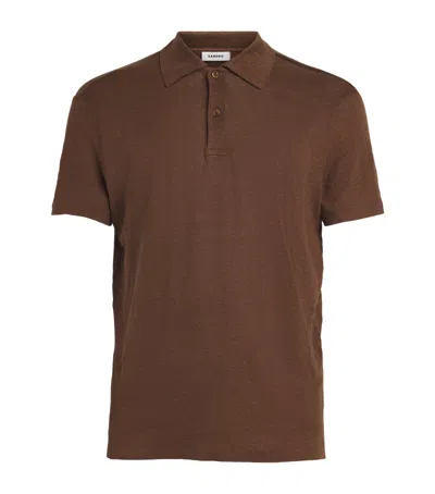 Sandro Paris Linen Polo Shirt In Brown