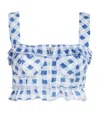 Sandro Josie Gingham Linen Blend Crop Top In Blue