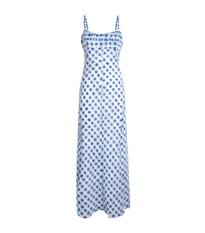 Sandro Paris Linen-blend Gingham Maxi Dress In Blue