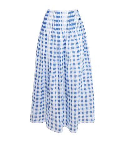 Sandro Paris Linen-blend Gingham Maxi Skirt In Blue