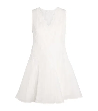Sandro Paris Linen-blend Lace-trim Dress In Beige