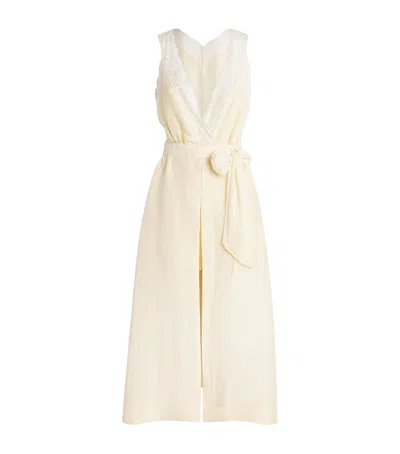 Sandro Paris Linen-blend Lace-trim Midi Dress