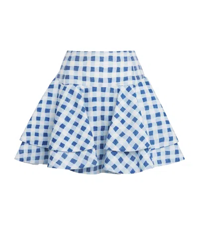 Sandro Paris Linen-blend Ruffle Mini Skirt In Blue