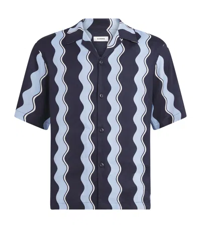 Sandro Paris Linen-blend Waves Print Shirt In Blue