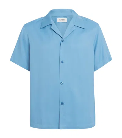 Sandro Paris Loose-fit Short-sleeve Shirt In Blue