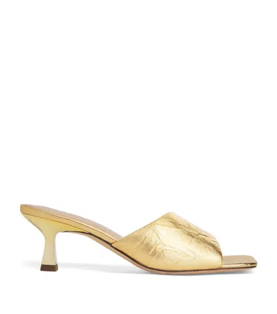 Sandro Paris Metallic Leather Heeled Mules 55 In Gold