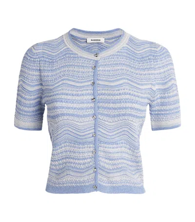 Sandro Paris Metallised Cropped Cardigan In Blue