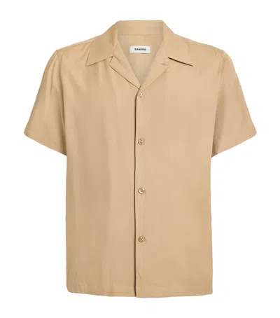 Sandro Paris Notched-collar Short-sleeve Shirt In Brown