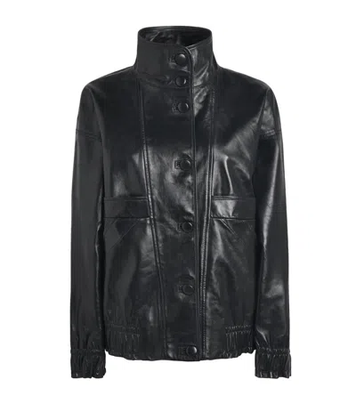 Sandro Paris Oversized Glossy Leather Jacket In Black