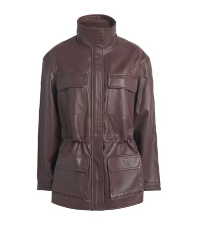 Sandro Paris Oversized Leather Jacket In Burgundy
