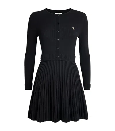 Sandro Paris Pleated Knit Mini Dress In Black