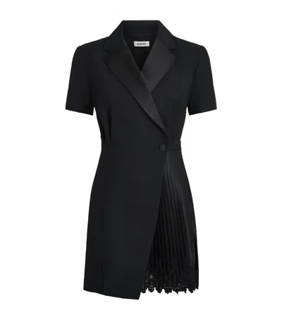 Sandro Paris Pleated Wrap Blazer Mini Dress In Black