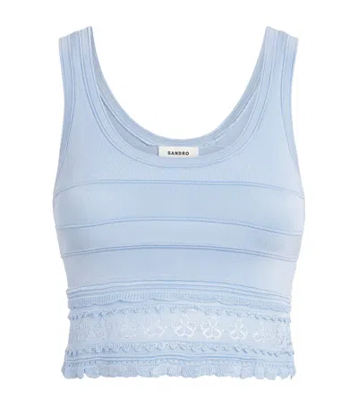 Sandro Paris Pointelle Crop Top In Blue