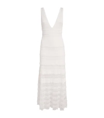 Sandro Womens White V-neck Pointelle Knitted Maxi Dress In Gray