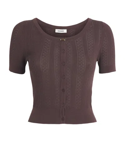 Sandro Paris Pointelle Short-sleeve Cardigan In Brown