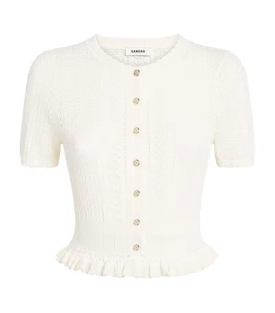 Sandro Paris Pointelle-knit Cropped Cardigan In Beige