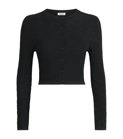 Sandro Paris Pointelle-knit Cropped Cardigan In Black