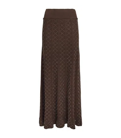 Sandro Paris Pointelle-knit Embellished Maxi Skirt In Brown