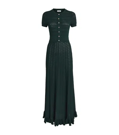 Sandro Paris Pointelle-knit Midi Dress In Green