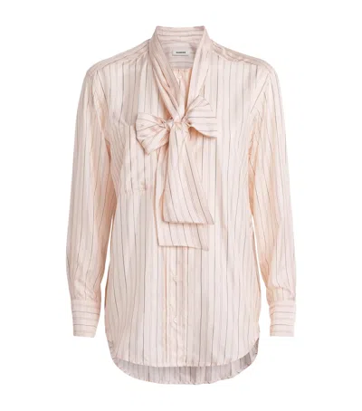 Sandro Paris Pussybow Stripe Shirt In Pink