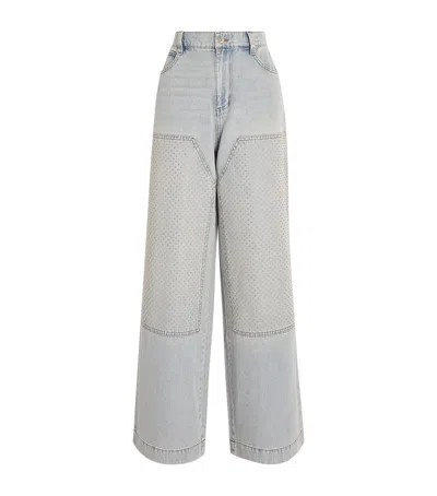 Sandro Paris Rhinestone-embellished Straight Jeans In Blue