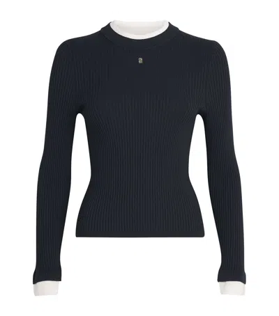 Sandro Paris Ribbed Contrast-trim Logo Sweater In Blue