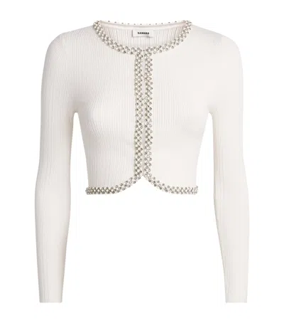 Sandro Paris Ribbed Embellished Cardigan In White