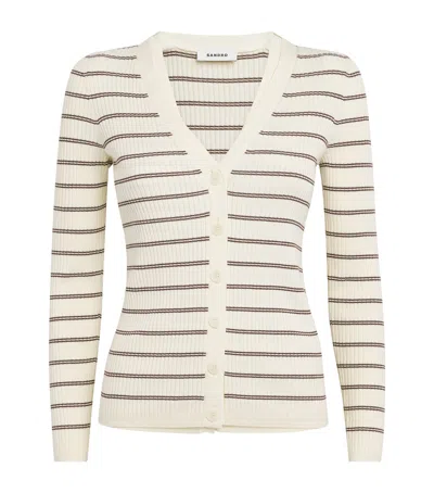 Sandro Paris Ribbed Stripe Cardigan In Beige